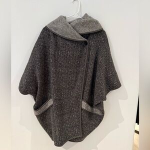 Gray Wool Cape with Button Closure